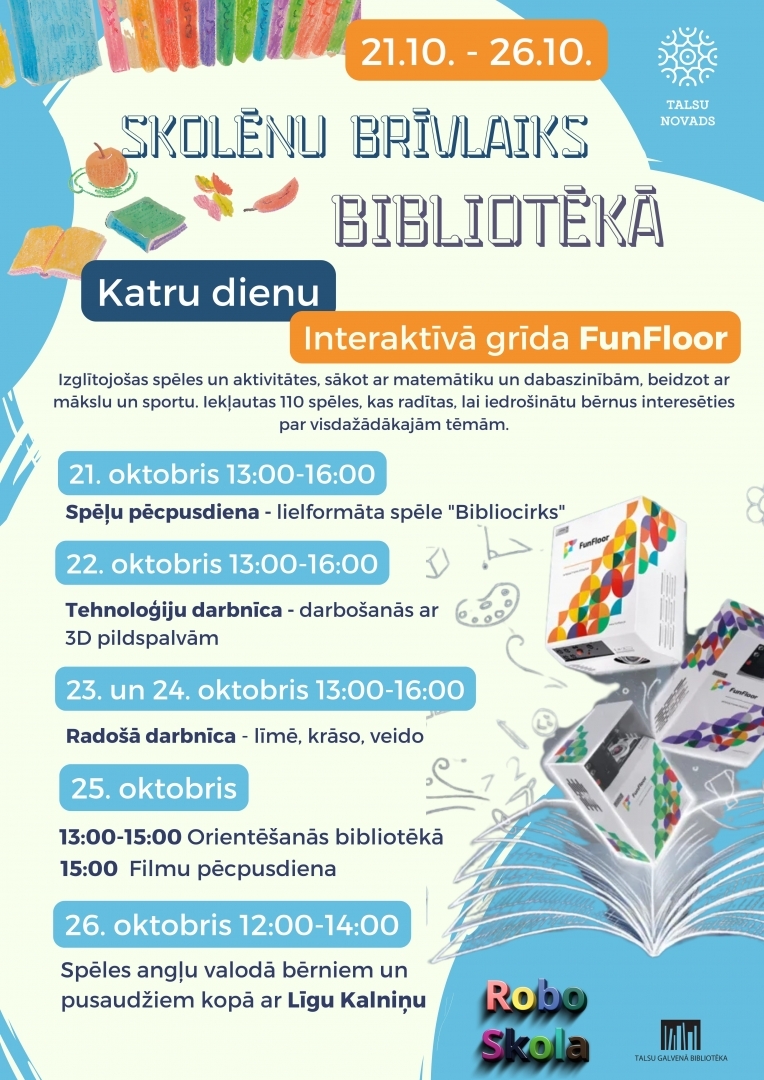 Notikuma Skolēnu brīvlaiks bibliotēkā afiša