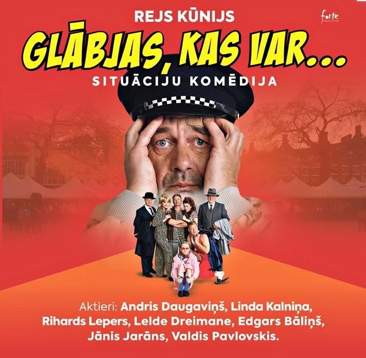 Izrādes „Glābjas, kas var" afiša