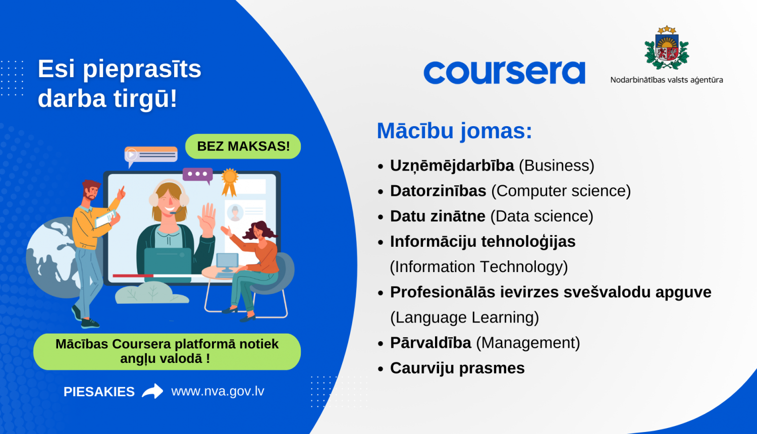 Informatīvs baneris par Coursera mācībām